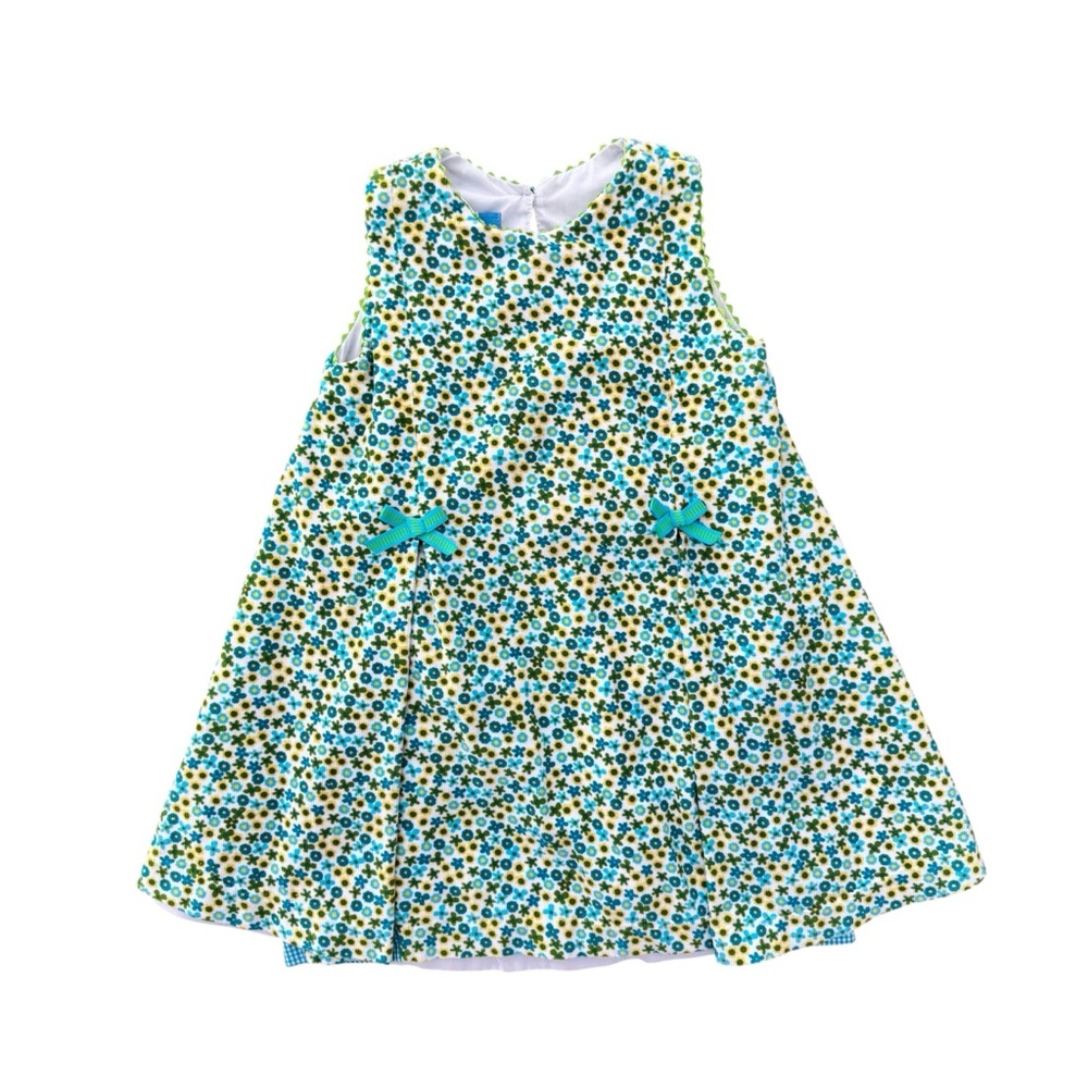 ANAVINI Blue and Yellow Floral Needlecord Sleeveless Dress 2